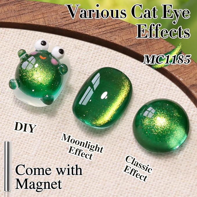 Double Rhythm 15ML Jelly Glass Cat Eye Gel Polish with Magnet Holographic Glitter Shimmer Translucent Sheer Color Salon Soak Off Magnetic Nail at Home (Dark Green-MC1185)