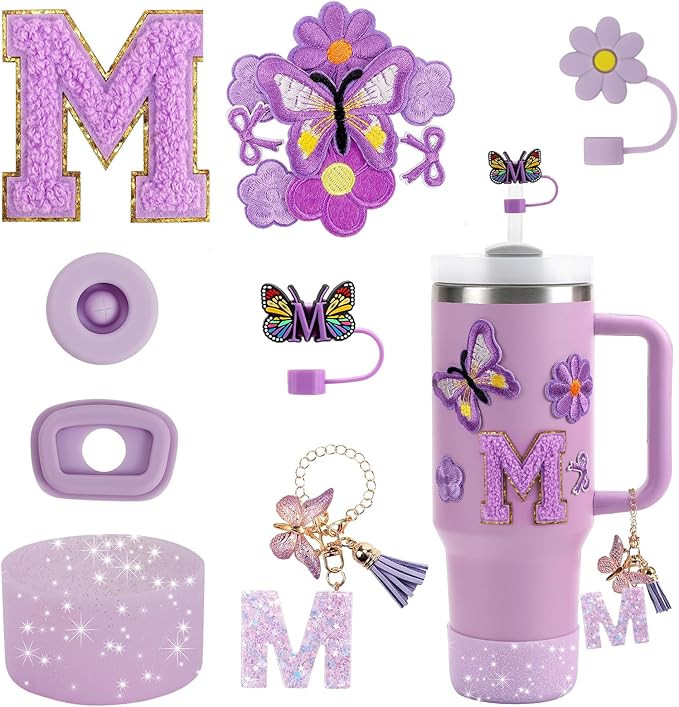 15PCS Cup Accessories Set for Stanley Cup 30oz 40oz Tumbler with Handle, Including Silicone Straw Cover and Boot, Spill Proof Stopper, Stanley Charms, Handle Charm, Initials Sticker