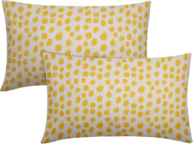 Yellow Cream Pillow Covers 12x20 Set of 2 Boho Design Polka Dot Throw Pillows Modern Brush Strokes Print Decorative Outdoor Pillowcase Lumbar Cushion Cover Linen Pillow Case for Home Sofa Couch Bed