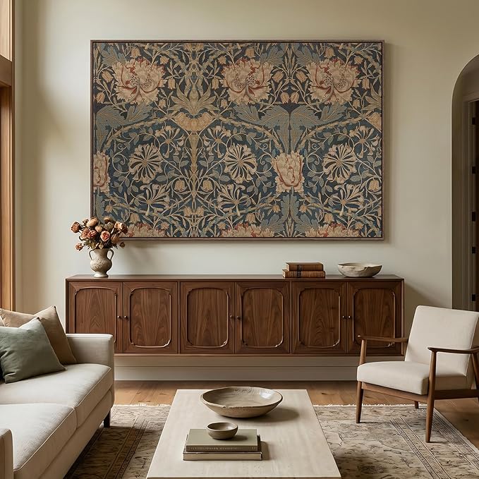 Extra Large Framed William Morris Wall Art for Living Room, Oversized Vintage Painting Print Canvas Artwork for Walls, Horizontal Floral Botanical Picture Bedroom Hallway Office Wall Decor, 72x48 Inch