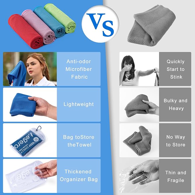 Aegero 4 Pack Cooling Towel (40"x12"), Cooling Neck Wraps,Soft Breathable Chilly Towel, IceTowel, Microfiber Towels for Yoga, Sport, RunninGym, Camping, Fitness, Workout & More Activities(Multicolor9)