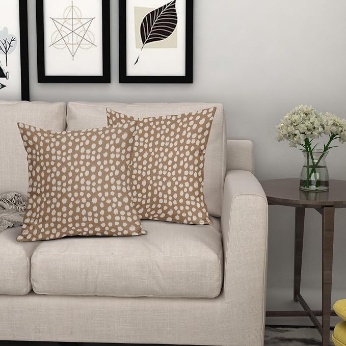 Sweetshow Brown Cream Dots Pillow Covers 22x22 Set of 2 Boho Design Polka Dot Throw Pillows Modern Trendy Print Outdoor Decorative Pillowcase Square Linen Cushion Cases Decor for Sofa Couch Bed