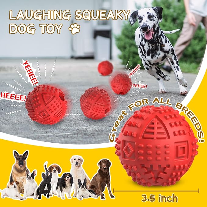 Dog Balls Treat Dispensing Dog Toys for Aggressive Chewers Large Breed-Red | Nearly Indestructible Squeaky Puppy Chew Toys for LargeBreeds, Natural Rubber Doggie Puzzle Toys, Pet Treat Ball