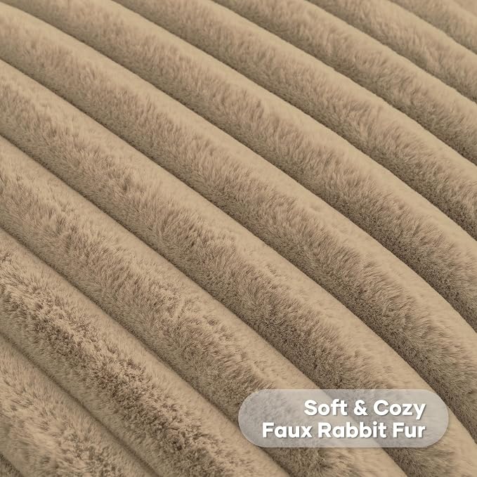 FUTEI Pack of 2 Faux Fur Throw Pillow Covers 28x28 Inch, Khaki | Fluffy Faux Rabbit Fur Front/Premium Velvet Back,Hidden Zipper,Machine Washable,Non-Shedding,Colorfast,Insert Not Included.