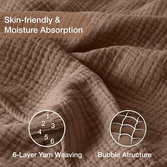 100% Cotton Muslin Blanket 40" x 40", Breathable and Lightweight Cotton Throw Blankets, Soft Cooling Summer Gauze Blanket for All Season, Tan