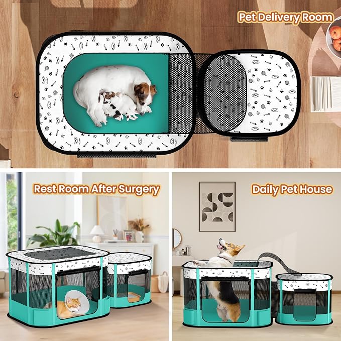 Portable Cat Playpen, 8-Rod Reinforced Kitten Dog Playpens, Foldable Play Pen for Indoor Cats Enclosed Pet Puppy Doggy Outdoor, Collapsible Tent Kennel Cage House(32"x24"x22")
