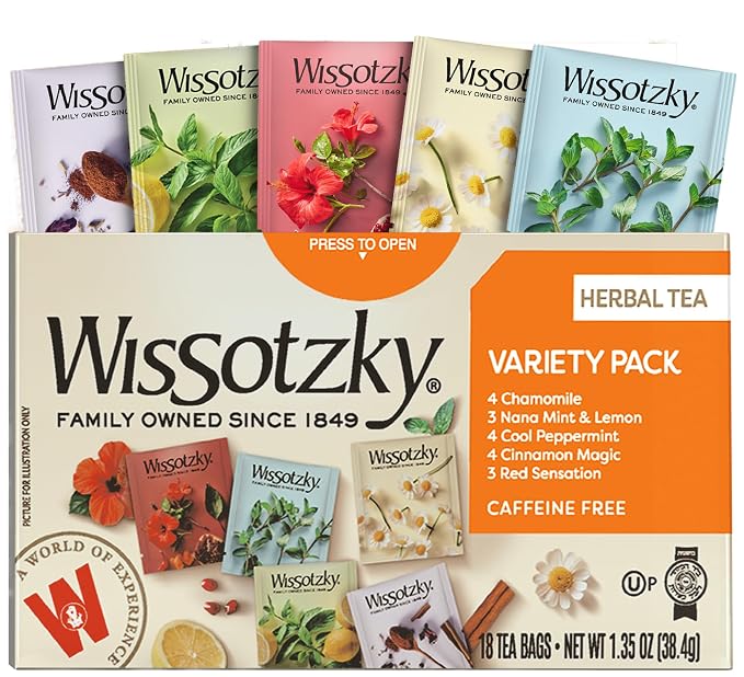 Wissotzky Herbal Variety Pack Tea Assortment, 18 Tea Bags | Caffeine Free | Herbal Tea Sampler