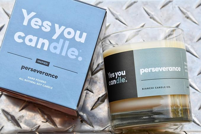 Yes You Candle - Perseverance, Teakwood & Spices, Highly-Scented, Inspirational Soy Candle, Made in USA, Great Message, Pure Essential Oils, Aromatherapy, 8 oz