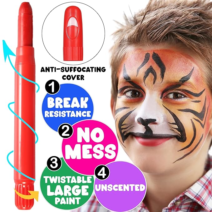 Jim&Gloria Face Paint Kit with Stencils, 12 Large Professional Face Painting Kit for Kids Party Makeup, Facepaint Washable Body Paint for Adults Skin Color Crayons, Girls Christmas Gifts, Crafts Toys