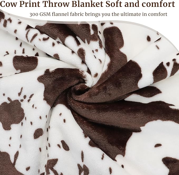 Cow Print Blanket Soft Flannel Cozy Cute Warm Plush Lightweight Throw Blanket for Couch Sofa Bed All-Season Cow Fleece Throws for Adults Kids Boys Teens Gifts 50"x60"