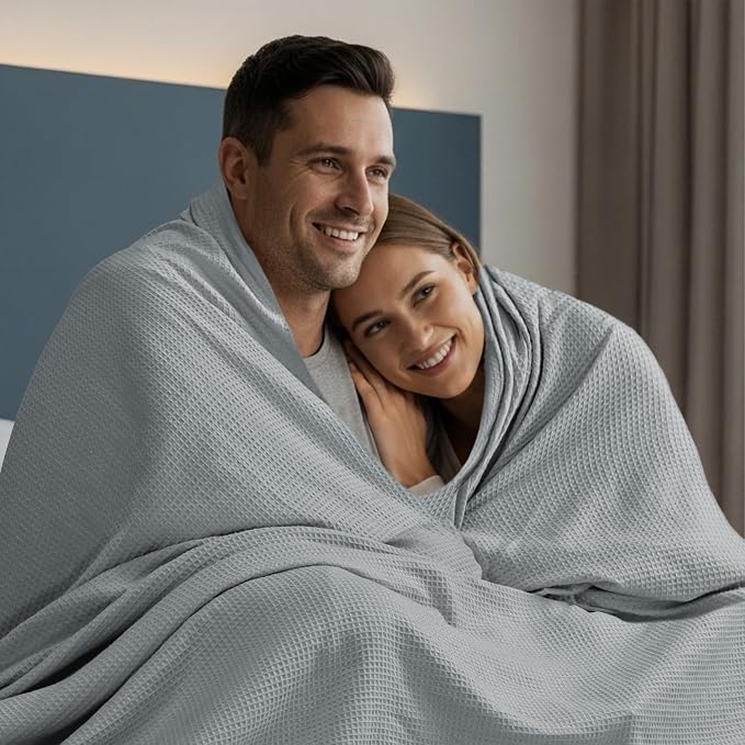 Utopia Bedding Cotton Blend Cool Grey Waffle Blanket Queen - 90x90 Inches | Lightweight, Skin Friendly, Breathable, All Season, Luxury, Bed, Couch, Sofa