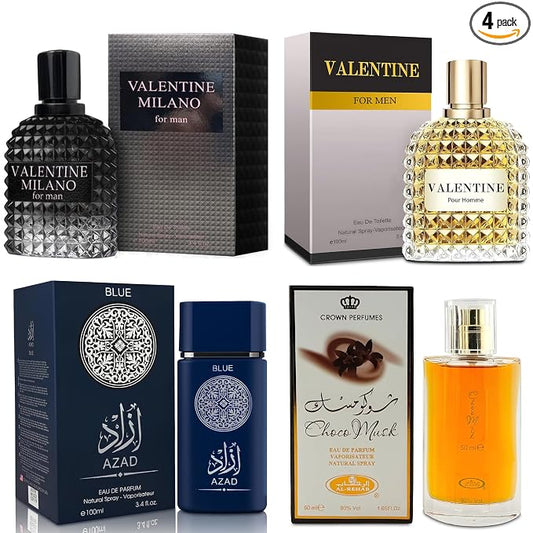 A CENTER Men's Cologne Gift Set Include Valentine Milano,Valentine,Choco Musk & AZAD Blue - 3.4 Fl Oz Each | Vanilla Bourbon, Leather & Amber Floral Fragrance | Luxury Eau de Toilette
