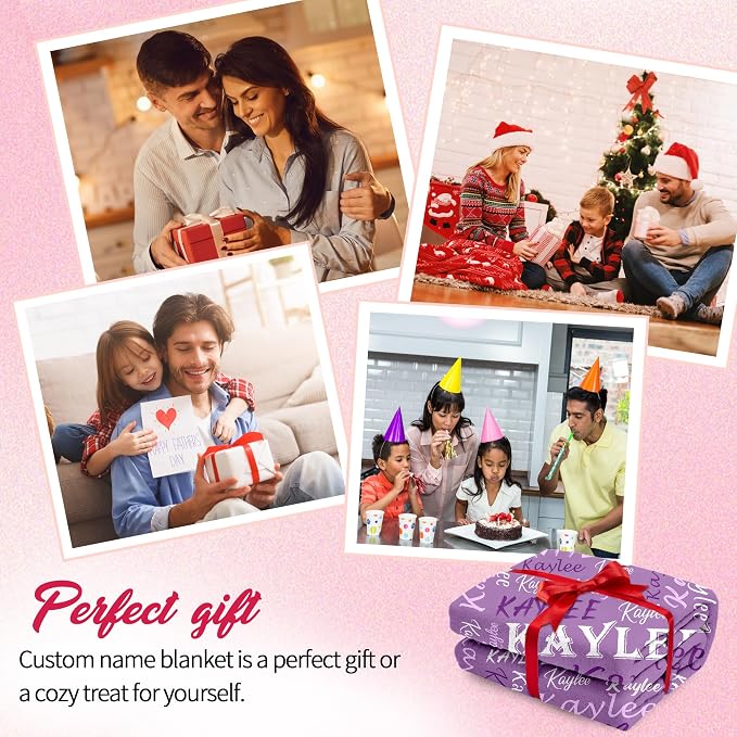 Personalized Custom Pale Purple Theme Light Soft Flannel Fleece Throw Blanket with Name for Men, Women, Boys, Girls, Kids - Customized Name Gifts for Birthday, Christmas, Valentines Day