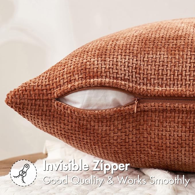 MIULEE Fall Decorative Rust Couch Throw Pillow Covers 20x20 Inch 2 Pack | Modern Boho Accent, Soft Chenille Pillow Covers, Farmhouse Cushion Cases for Home Decor Bed Sofa Living Room