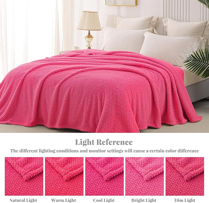 Whale Flotilla Soft Fleece King Size Bed Blanket, Hot Pink | 90x104 Inch, Suitable for Bed, Fluffy Fuzzy Jacquard Blankets for All Season, Lightweight and Cozy