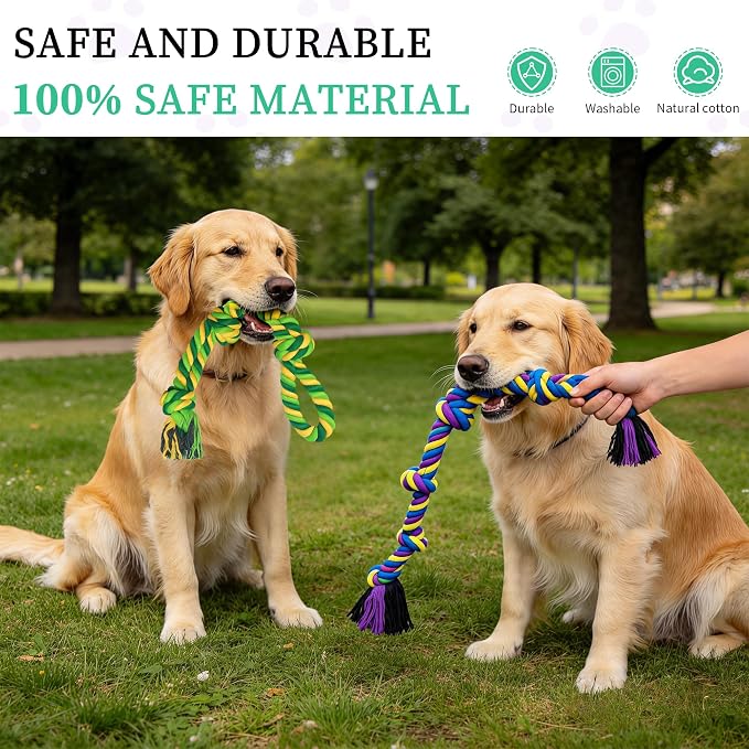 Dog Rope Toys for Large/Medium Aggressive Chewers, Tough Cotton Chew Toy, Tug of War Dog Pull Rope Teeth Cleaning (2 Pack-26.7Inch)