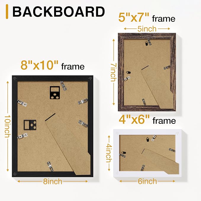 Vittanly 15 Pack Gallery Wall Frame Set, Black, Brown, White | Picture Frames Collage Wall Decor: 3pcs 8x10, 6pcs 5x7, 6pcs 4x6. Picture Frame Set for Wall or Tabletop Display