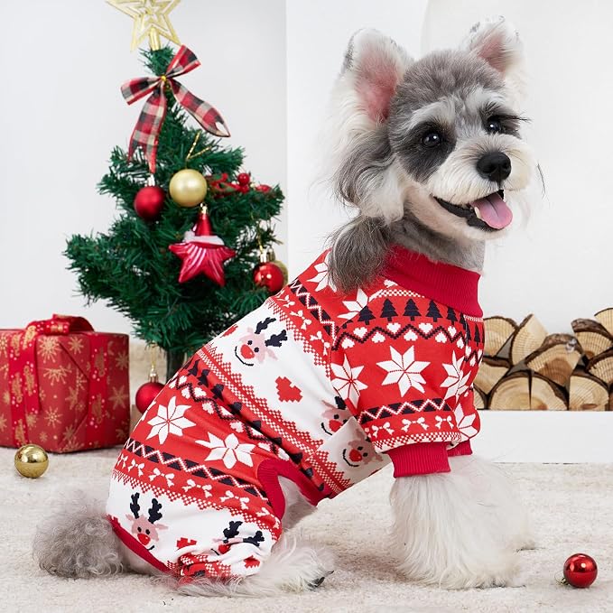 XPUDAC 4 Pack Christmas Dog Pajamas for Small Dogs Pet Clothes, L | Stretchy, Soft, Breathable, Sleepwear, Gentle on Skin, Warm, Dog Christmas Outfit, Shedding Suit, All Seasons, Holiday