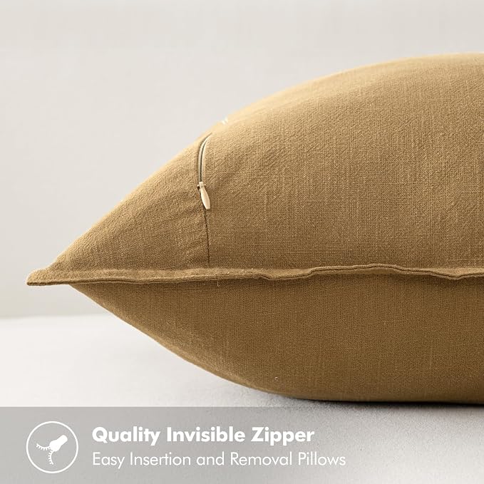 MIULEE Decorative Linen Euro Sham Pillow Covers 24x24 Mustard Yellow | Boho Farmhouse Neutral Couch Throw Pillows for Bed, Pack of 2 Accent Modern Pillowcases, Sofa Livingroom Home Decor