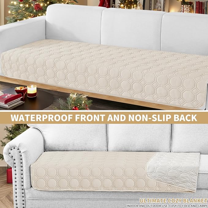 ZNSAYOTX Ultimate Cozy Blankets (30"x70") 100% Waterproof Sofa Mat Blanket for Dog Pets, Bed Couch Protector with Non-Slip Back Washable Durable, Pee Scratch Proof Easy to Clean (Beige)