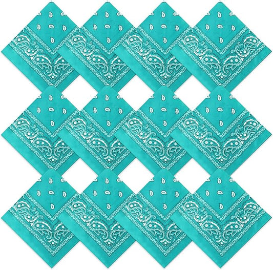 Suhine 12 Pcs Bandanas Bulk 22 x 22 Inch Paisley Headband Cowboy Handkerchief Christmas Thanksgiving Gift for Women Men
