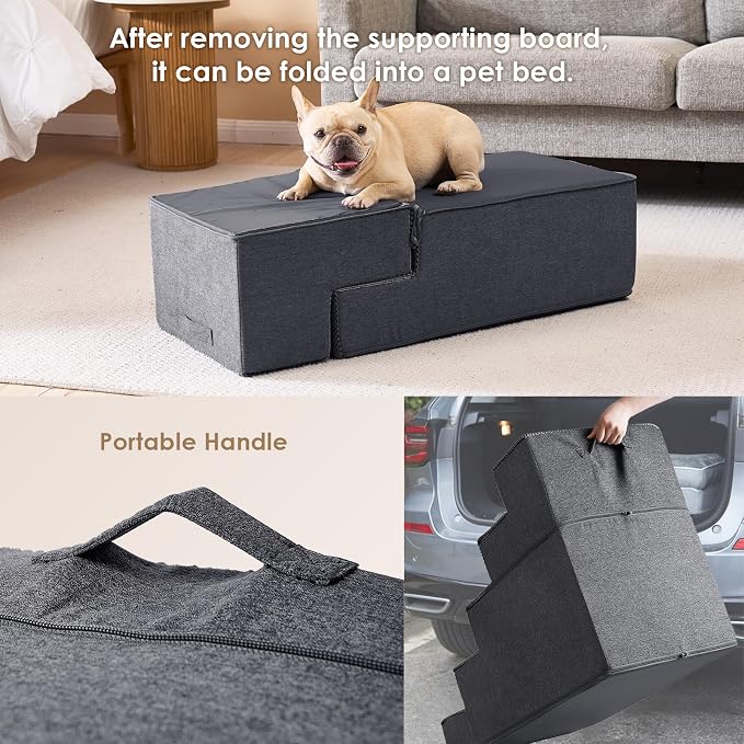 EHEYCIGA Dog Stairs for Bed 20" H, 4-Step Extra Wide Dog Steps, Grey | Pet Steps for Small Dogs and Cats for High Bed, Non-Slip Balanced Pet Ramp Indoor