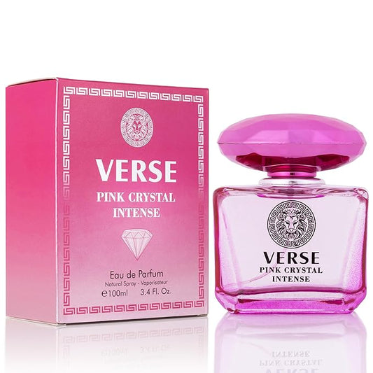 Verse Pink Crystal Intense for Women 3.4 fl Oz - Fruity & Floral Scents of Raspberry, Peony, Magnolia & Lotus Flowers - Base Notes of Amber, Vibrant Musk & Deep Mahogany Wood - Elegant 100ml Bottle