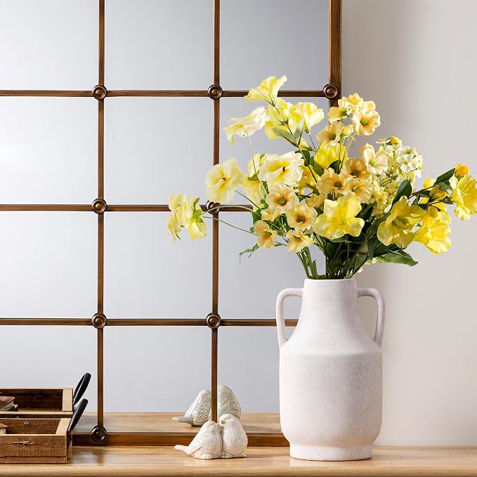 Mitt&Ditt Ceramic Flower Vase with Handles, 11 inch Tall Off-White Vase, Large Decorative Terracotta Vases, Farmhouse Rustic Pottery Vases for Home Decor, Living Room, Table