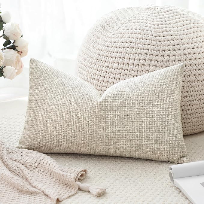OTOSTAR Linen Throw Pillow Cover Set of 1 Decorative Lumbar Pillowcases Cushion Covers 16x24 Inch for Home Decor Sofa Bedroom Car 40 x 60CM Beige