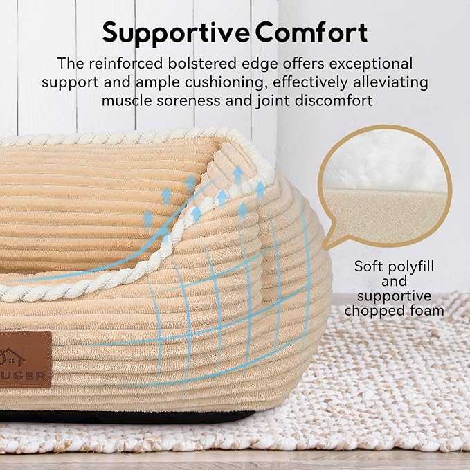 Zerbuger 25in Coffee Rectangle Cat Dog Bed Machine Washable Sleeping Sofa | for Large Medium Small Pets Indoor Outdoor, Non-Slip Bottom Soft Puppy Bed Durable Orthopedic Calming Pet Cuddler