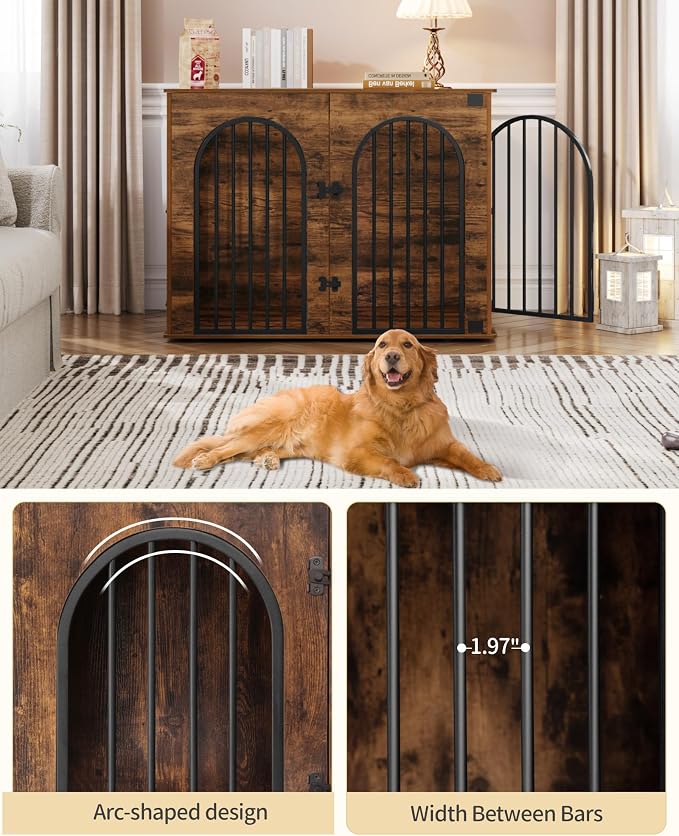 Hzuaneri 44.1'' Dog Crate Furniture,Dog Kennel Indoor for Medium/Large Dogs | Dog Kennel Furniture Wooden Dog Cage Heavy Duty Dog Crate Decorative Pet House End Side Table TV Stand,Rustic Brown DFC83901B