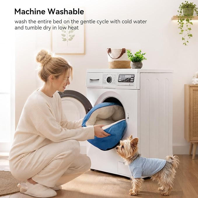 Small Dog Bed for Small Dogs, Cat Beds for Indoor Cats, Pet Bed for Puppy and Kitty, Extra Soft & Machine Washable with Anti-Slip & Water-Resistant Oxford Bottom, Light Blue, 20 inches