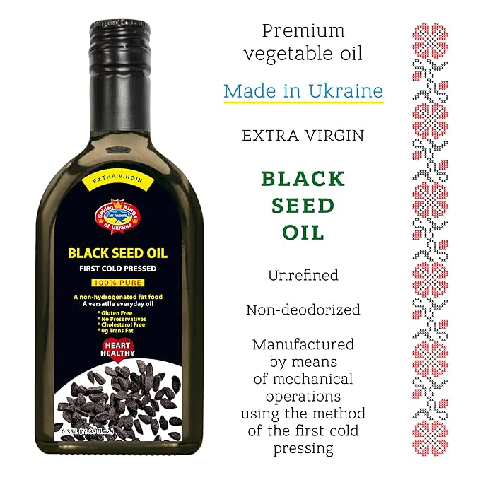 Black Seed Oil Cold Pressed Glass Bottle 11.83 OZ from Ukraine - Black Cumin Seed Cooking Oil for Soups, Salads, Baking