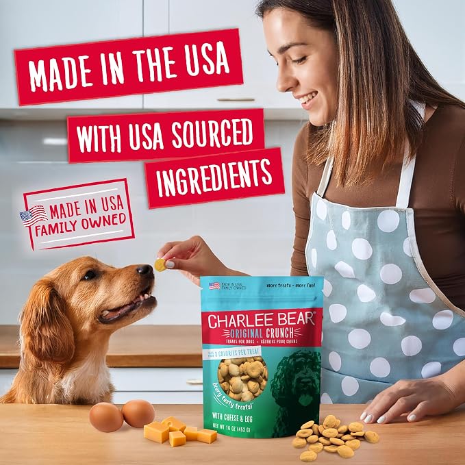 Charlee Bear Original Dog Training Treats, Cheese & Egg, 16 oz | Pocket-sized Training Treats, Crunchy Dog Treats, Limited Ingredient Recipe, Under 3 Calories per Treat, Made in USA