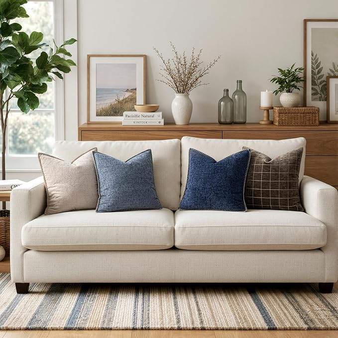 MIULEE Decorative Couch Throw Pillow Covers 20x20 Inch Navy 2 Pack | Farmhouse Pillow Covers with Stitched Edge, Soft Chenille Cushion Cases, for Sofa Bed Living Room Home Decor
