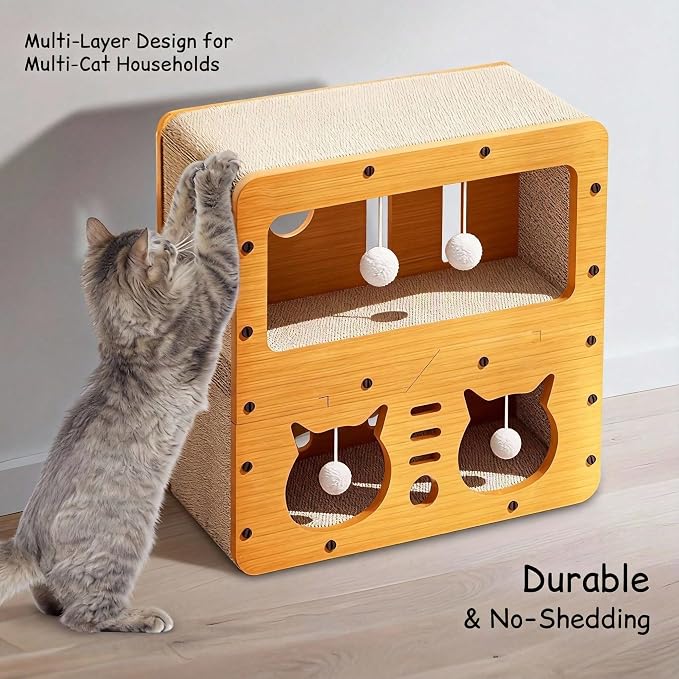 3-in-1 Scratcher Cat House – Save Your Furniture Combines Play Cave, Cozy Bed & Scratching Pad. Durable Cardboard, Reduces Stress. Ideal for Indoor Cats Who Love to Scratch, Play & Nap (MD-CAT2)