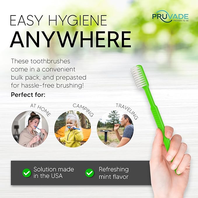 Pruvade 300 Pack Disposable Toothbrushes with Toothpaste, Built in | Prepasted Toothbrushes Individually Wrapped | Single Use Waterless Tooth Brush Soft Bristles for School, Hotel, Camping, Travel