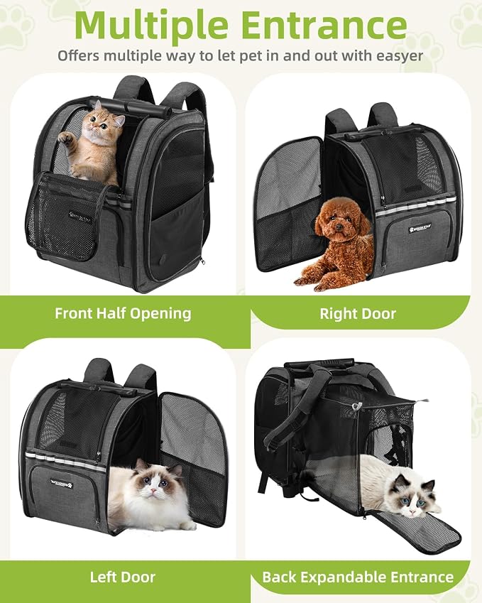 Expandable Cat Carrier Backpack, Dog Carrier Backpack for Small Dogs and Puppies Up to 20 Lbs, Great for Travel Hiking Camping Outdoor with Breathable Mesh, Dark Grey