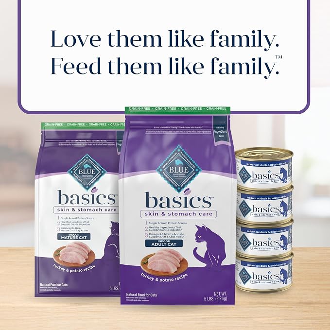 Blue Buffalo Basics Turkey Grain-Free Dry Cat Food, 5 lb | Skin & Stomach Care, Real Turkey #1 Ingredient, Limited Ingredient Diet, Antioxidant-Rich LifeSource Bits, Skin & Coat Health
