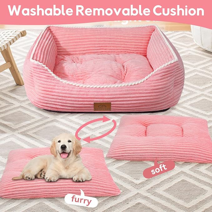 Zerbuger 30in Pink Rectangle Cat Dog Bed Machine Washable Sleeping Sofa | for Large Medium Small Pets Indoor Outdoor, Non-Slip Bottom Soft Puppy Bed Durable Orthopedic Calming Pet Cuddler