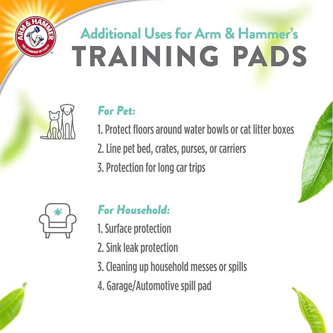Arm & Hammer Green Tea Pet Training Pads, 8 Count | Super absorbent, baking soda infused, 2x odor control, 5-layer leak-proof design, 22.5 x 22.5 in, daily