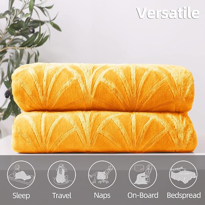 Whale Flotilla Soft Flannel Fleece King Size Bed Blanket, Lemon Yellow | Cozy Lightweight Breathable Coverlet, Plush Fluffy Bedspread, Vintage Pattern Decorative Blanket for Bed All Season, 90"x104"