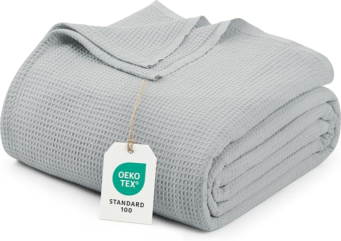 Utopia Bedding Cotton Blend Cool Grey Waffle Blanket Queen - 90x90 Inches | Lightweight, Skin Friendly, Breathable, All Season, Luxury, Bed, Couch, Sofa