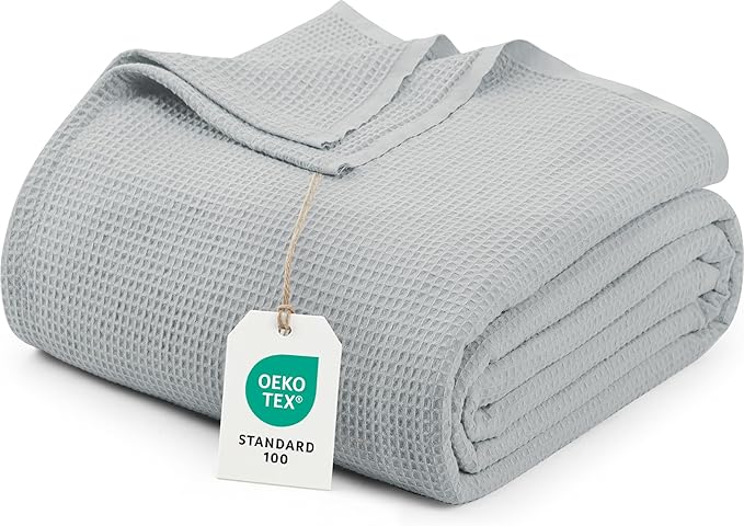 Utopia Bedding Cotton Blend Cool Grey Waffle Blanket King - 90x104 Inches | Lightweight, Skin Friendly, Breathable, All Season, Luxury, Bed, Couch, Sofa