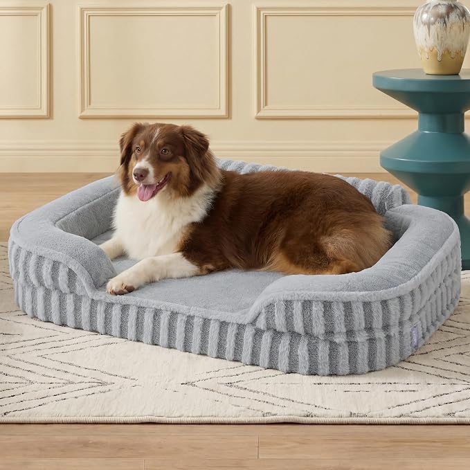 LE SURE Cute Cozy High Back Orthopedic Dog Beds Large Sized Dog,35" Grey | Waterproof Pet Bed with Sides, Aesthetic Comfy Egg-Crate Foam Pet Couch Sofa, Removable Washable Cover, Non-Slip Bottom