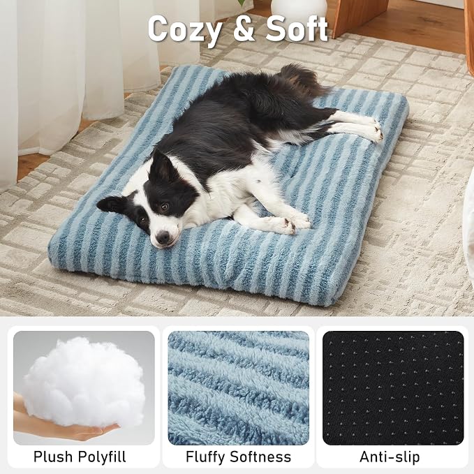 FURTIME Washable XL Dog Bed for Extra Large Dogs, Deluxe Dog Crate Beds | Comfy Fluffy Kennel Pad Anti-Slip Pet Sleeping Mat, Machine Washable Dogs Pillow, 44"x32"x4", Blue