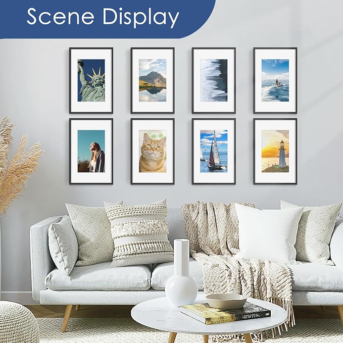 11x17 Picture Frame Set of 6, Wall Mounting Display, Black | Display 8x12 with Mat or 11x17 Without Mat, Horizontal or Vertical, Gallery Wall Frame Set for Wedding & Room & Home Decor