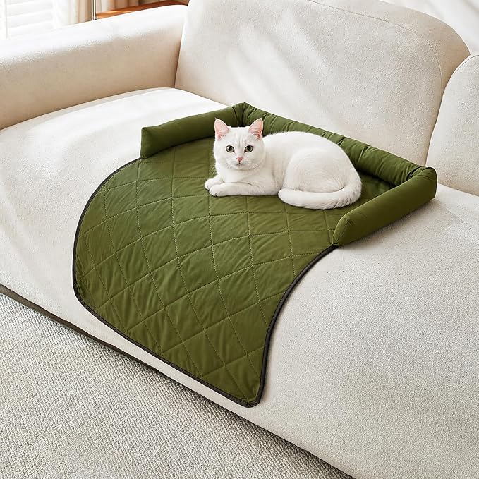 Cooling Dog Bed Mats with Neck & Head Support, 31.5 x 23.62 inch Army Green | for Small and Medium Dogs & Cats, Non-Slip, Machine Washable, Protects Sofa from Fur & Scratches