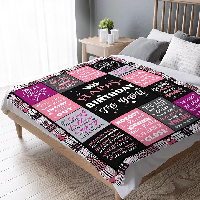 Birthday Gifts for Women, Happy Birthday Blanket for Women 60" x 80" | Birthday Decorations for Women, Gift for Women Birthday Unique, Happy Birthday Gift for Her, Mom, Wife, Daughter, Sister