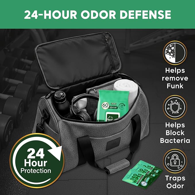 XL Deodorant Wipes for Men - 60 Ct. + 4 Travel Body Wipes Individually Wrapped - 8"x8" Odor Eliminator Towelettes for Underarm, Body, Feet - pH Balanced Armpit Smell Remover for Gym & Post Workouts